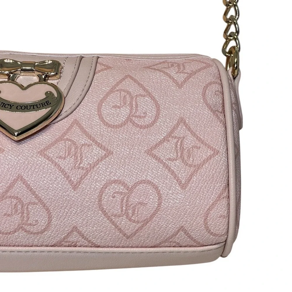 Juicy Couture Precious Moments Roll Bag Pink Clay Monogram Heart Crossbody NEW - Picture 4 of 10
